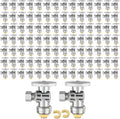 (Pack of 100) EFIELD Push Fit 1/4 Turn Angle Stop Valve Water Shut Off 1/2 Push x 3/8 Inch Compression Chrome with a Disconnect Clip,(PF-VALVE028-100PCS)