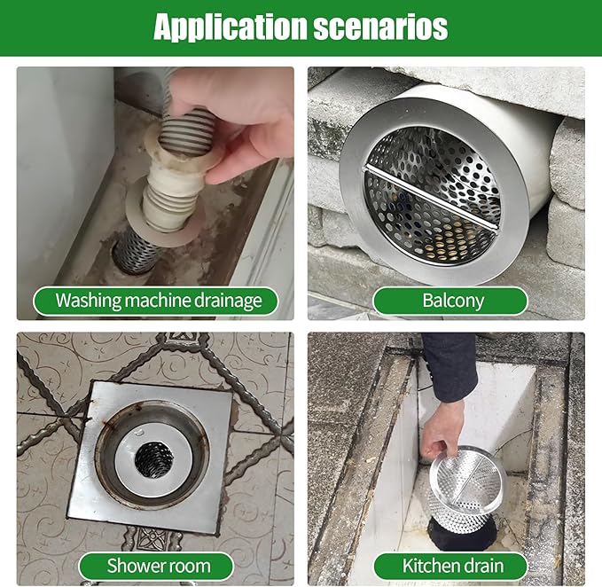 4'' Commercial Floor Drain Strainer, 4" Tall 304 Perforated Cylindrical Mesh Stainless Steel Drain Strainer for Factory/Kitchen/Hospital/Restaurant (Silver, 4" Tall x 4" Diameter)