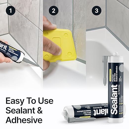 Light Gray Kitchen & Bathroom Sealant & Adhesive Hybrid Polymer | Superior to Silicone Caulk Sealant | Waterproof, Odorless, Paintable | Ideal for Around Bathtub, Shower, Kitchen - 300ml 3 Pack