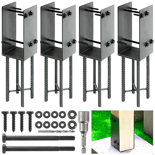 4"x4"(Actual 3.5"x3.5") Stainless Steels U-Shape Post Holder, Wet Concrete Post Anchor, Heavy-Duty Post Base Bracket for Fence, Deck Railing, Wood Gazebo, Pergola (4pack-Dark Gray)