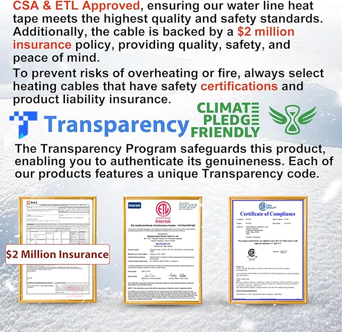 HEATIT Pipe Heat Cables for Freeze Protection - Efficient Heat Trace Cable for Pipes, CSA & ETL Approved, Versatile Application, Reliable Pipe Heater, Energy-Saving HISD 30ft, 7w/ft, 120V