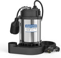 AQUASTRONG 1/2 HP Sump Pump Submersible, 3830 GPH Stainless Steel and Cast Iron Sump Pump, Automatic Float Switch with Piggy-back Plug,1-1/2" NPT Discharge Subpumps for Basement and Flooding Area