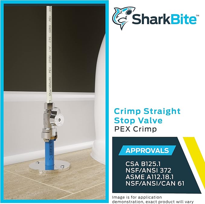 SharkBite 1/2 Inch x 3/8 Inch Crimp Multi-Turn Straight Stop, Brass Plumbing Fitting, PEX Pipe, PE-RT, 23062LF