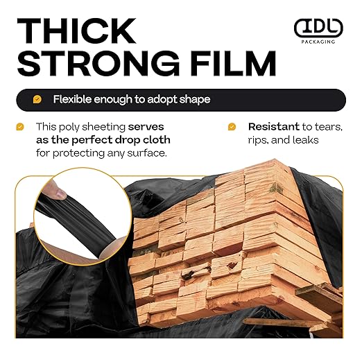 Black Construction Plastic Sheeting 6 mil, 40' x 100' (4000 sq. ft.) - Thick Plastic Cover for Construction, Painting, Greenhouse - Heavy Duty Plastic Sheeting - LDPE Plastic Roll by IDL Packaging