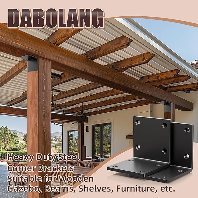 6" X 6" X 5" Heavy Duty Steel L Angle Bracket for Wood, Large 90 Degree Corner Shelf Support Bracket, 6x6 Post to Beam Connector, Thickness 1/4"(6mm), Max Load 300lbs-2 Pcs