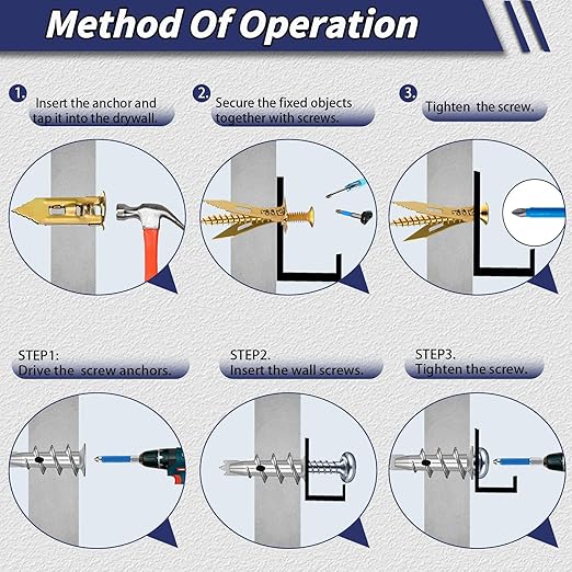 310PCS Self Drilling Drywall Anchors with Screws Kit,5-Sizes Metal Expansion Bolt for Dry Wall,155 PCS Sheetrock Anchors and 155 PCS Screws-No Drill Needed