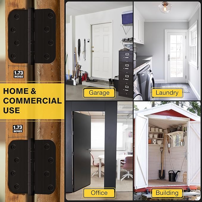 KOLET Ball Bearing Door Hinges, 4 x 4 Inches Black Door Hinges, Heavy Duty Stainless Steel Hinges, 5/8'' Radius Corner, Smooth and Quiet, Non Removable Pin, Matte Black, 6 Pack