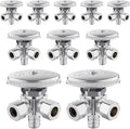 (Pack of 10) Seelink Multi-Turn Dual Outlet Angle Stop Valve, 1/2" Pex Crimp F1807 Pipe Inlet x (3/8 inch x 3/8 inch) Compression Outlets, Chrome Plated Brass