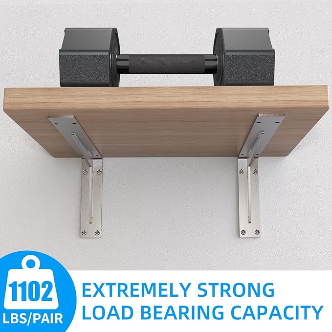 YUMORE Shelf Bracket Heavy Duty 16x10x2 in, 1/5IN Extra Thick Solid L Brackets Stainless Steel Countertop Bar Top Support Brackets Wall Mounted, Includes Hardware, 2 Pack