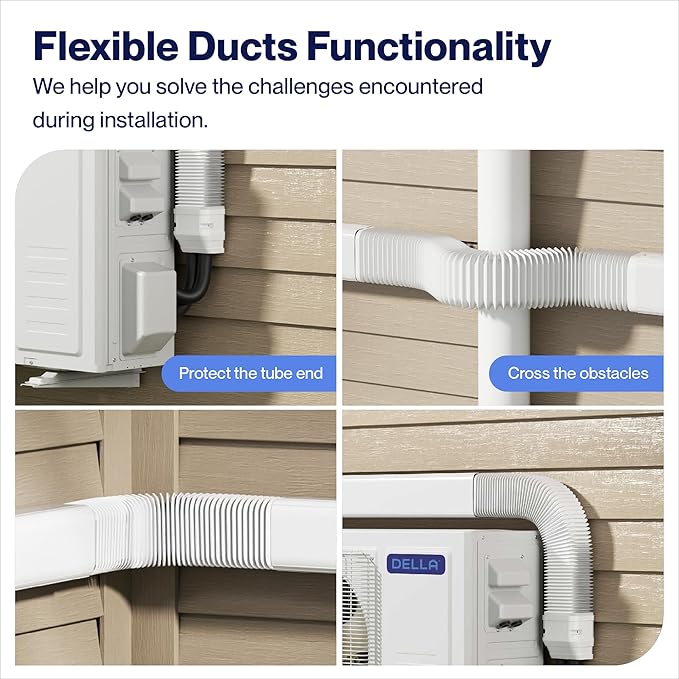 Della 4" 9.5 Ft Mini Split Line Set Cover with Flexible Duct, Decorative PVC Lineset Cover Kit, Paintable for Air Conditioner, Central AC, HAVC & Heat Pumps Systems Tubing Cover, White