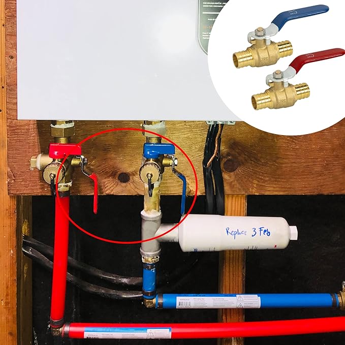 Hourleey 2 Pieces 3/4 Inch Pex Brass Full Port Shut Off Ball Valve Hot and Cold, Quarter Turn HOT (RED) COLD (BLUE) of Brass Water Stop Shut Off, 1 Piece Each