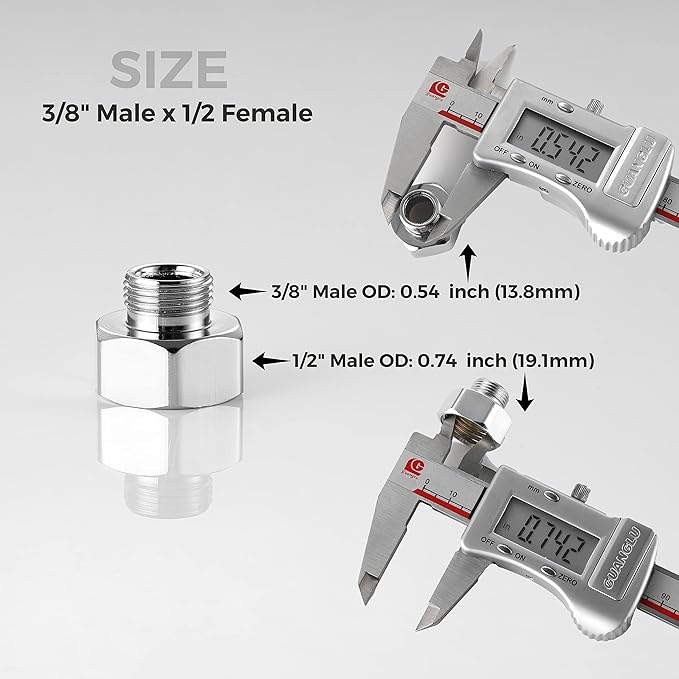 Water Line Adapter, 4 PCS Pipe Fittings in 1/2" Female to 3/8" Male Reducer Adapter, Compression Fitting for Kitchen Bathroom Faucet Supply Hose, Stop Valve Pipe Connector With Rubber Washer