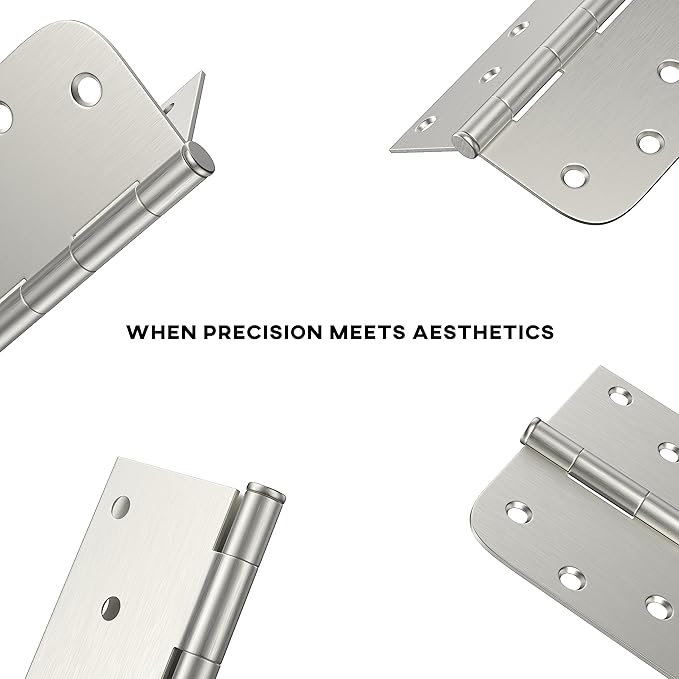 Goldenwarm 24 Pack Modern Satin Nickel Iron Door Hinges, 4 Inch x 4 Inch, Round & Square Corners, 192 Screws, 1-Year Warranty