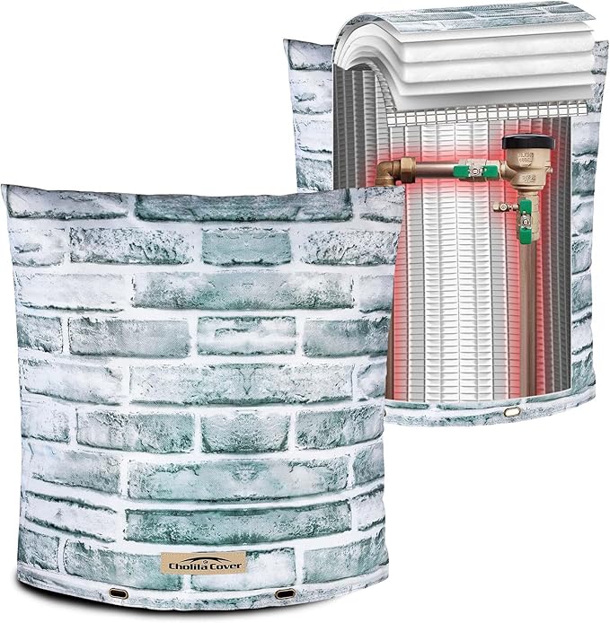 Backflow Preventer Cover Insulated (5˚F) - 16" W x 20" H Backflow Cover for Winter Pipe Freeze Protection - Sprinkler Covers for Outside - Double Wall Insulation Cover Brick White