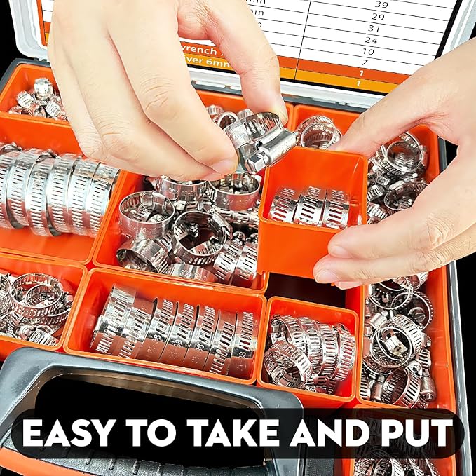 210-Piece 304 Stainless Steel Worm Gear Hose Clamps Assortment Kit,1/4-2 Inch(6-51mm) for Plumbing,Automotive,Fuel Line,Industrial,Tube,Applications