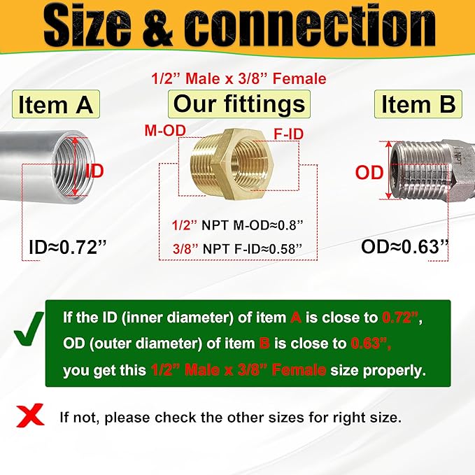 2 Pcs Brass 1/2" Male to 3/8" Female Reducer Bushing, 1/2 Inch Male to 3/8 Inch Female NPT Pipe Fitting Reducing Adapter Tube Connector Convert (1/2" MNPT x 3/8" FNPT)
