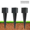3 Pcs 4"x4" Fence Post Anchor Ground Spike,(Internal 3.6"x3.6"),Metal Post Stake Ground 16" with Black Powder-Coated,Fence Stakes Post Base for Deck,Fence,Porch,Railing,Mailbox