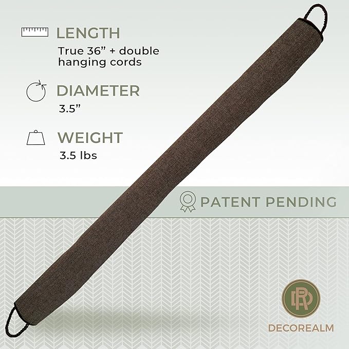 Under Door Draft Stopper and Blocker, Draft Guard for Doors and Windows, Decorative Fabric Cylinder Blocker Provides Weighted Door Insulation by DECOREALM (Brown, 36 Inches)