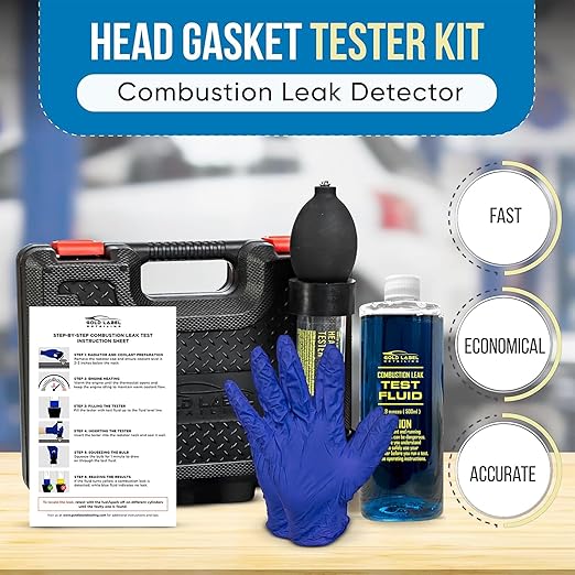 Combustion Leak Detector Kit - 100+ Tests Automotive Engine Block and Head Gasket Tester, Ideal for Detecting Blown Gaskets (Tester with 18oz Fluid)