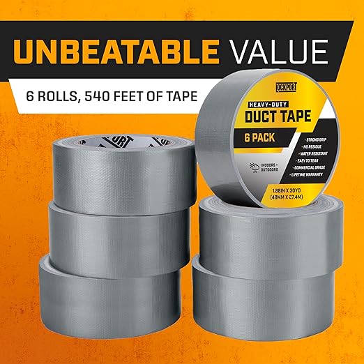 Lockport Silver Duct Tape - 6 Roll Multi Pack - 90 feet x 2 Inch - Strong Duct Tape Heavy Duty - Waterproof - No Residue - Bulk Value - Easy Tear - Industrial Use - DIY Home Repair