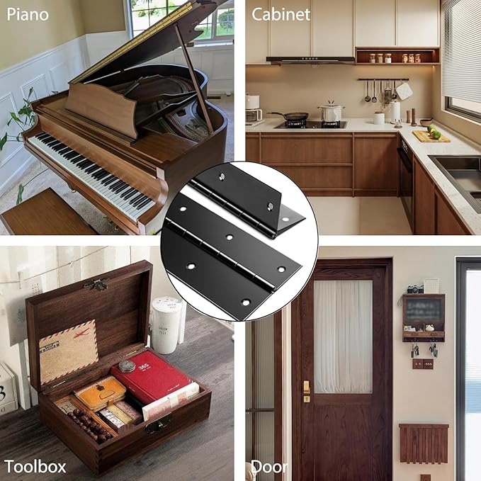 Black Piano Hinge 48 Inch x 3 Inch Heavy Duty Stainless Steel Piano Hinge Continuous Hinge for Cabinet, Door, DIY Wood Boxes, 0.05" Leaf Thickness