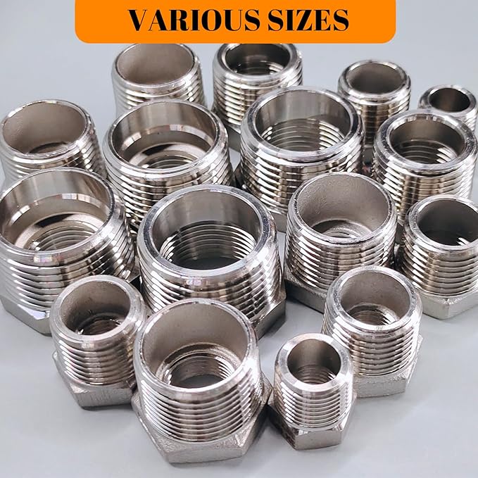 2 Pcs Stainless Steel Bushing 3/4" Male to 1/2" Female, 3/4" to 1/2" Reducer NPT Adapter Hex Stainless Steel Reducing Pipe Adapter Fitting Pipe Tube Adapter Convert