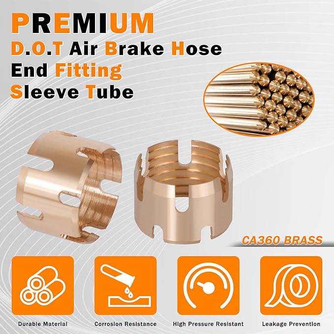 24PCS 1/2" Air Brake Hose End Fitting, 1/2" Brass DOT Sleeve Tube for Hose End Connector for Air Hose Braking System
