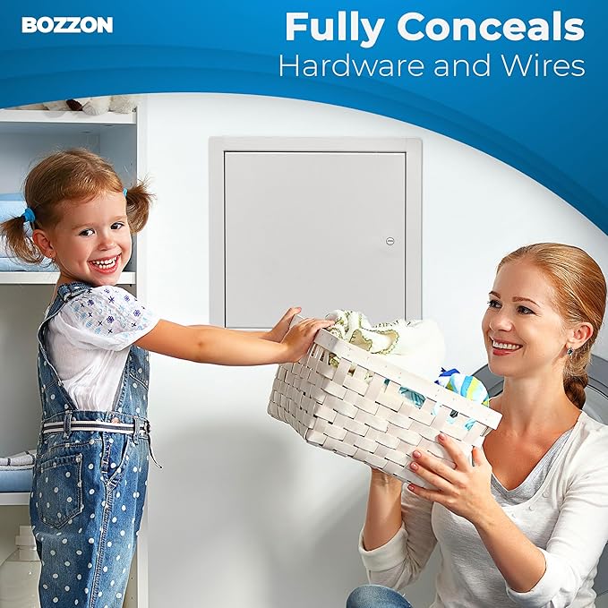 BOZZON Access Panel for Drywall 18 x 18 inch – Metal Door with Screwdriver Latch, 18 GA Steel Frame, Wall Hole Cover, Plumbing Access Door, White
