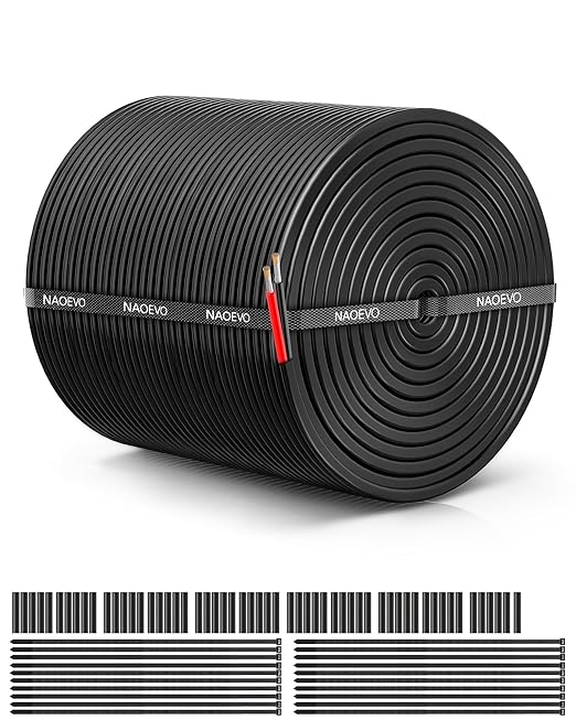NAOEVO 14 Gauge Wire 2 Conductor Electrical Wire, 14 AWG Stranded PVC Cord, 12V Low Voltage/Tinned Copper/Flexible Cable for Automotive Wiring, Lamp Cord, Marine Cable (200FT)