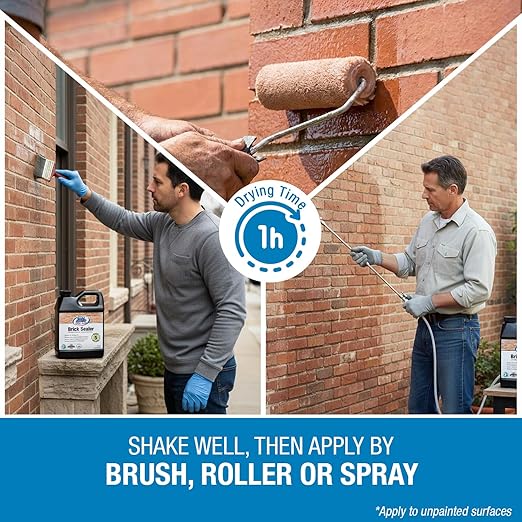 Rainguard Water Sealers Brick Sealer, Penetrating Protection Against Rain and Moisture Damage, for All Brick and Mortar Surfaces, Silane/Siloxane Waterproofer, Natural Finish, Makes 5 Gallons