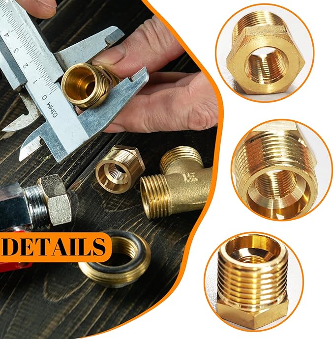 2 Pcs Brass Bushing 3/8" Male to 1/8" Female, 3/8" to 1/8" NPT Adapter Hex Brass Reducing Pipe Adapter Fitting Pipe Hose Tube Adapter Convert