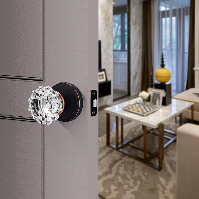 Oil Rubbed Bronze Adjustable Door Latch 60 or 70mm, 45° Turning Angle, Door Lock Replacement Parts with Door Strike Plate, Wood Dowel, Dust-Boxes