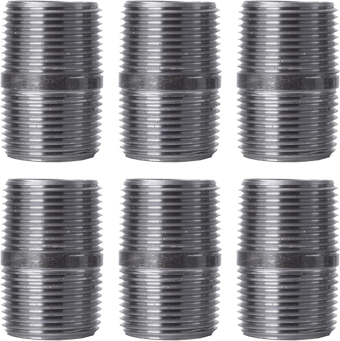 PIPE DECOR 1" x 2" Black Steel Plumbing Pipe, 6-Pack, Pre Cut Connector, Industrial Steel Grey Fits Standard One Inch Threaded Black Malleable Iron Fittings, Build Vintage DIY Furniture