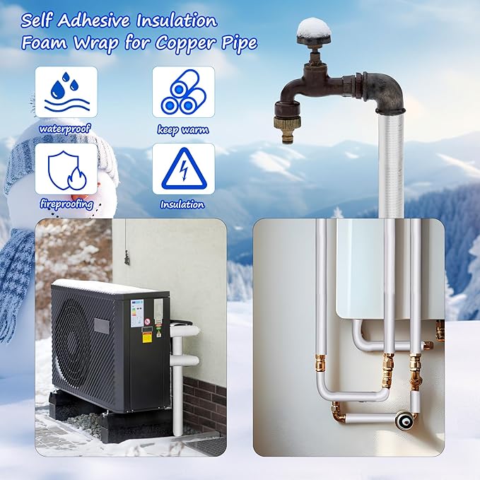 6Pack Pipe Insulation Foam Tube for 3/5'' Pipes, Pre-Slit Duct Wrap with Aluminum Foil for Outdoor Winter Cold Hot Water Pipe Winterizing Heat Preservation Reduce Heat Loss ( 0.6" ID)