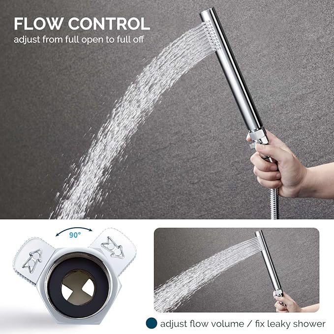 Shower Head Shut Off Valve, Angle Simple Brass Water Flow Control Valve, Water Volume Restrictor Pressure Reducer for Handheld Shower Bidet Sprayer, Chrome