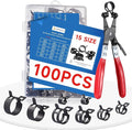 100Pcs 6-25mm Spring Hose Clamps Assortment Kit with Swivel Flat Hose Clamp Plier for Automotive, Plumbing & DIY Projects - Durable Constant Tension Steel Design for Low Pressure Air
