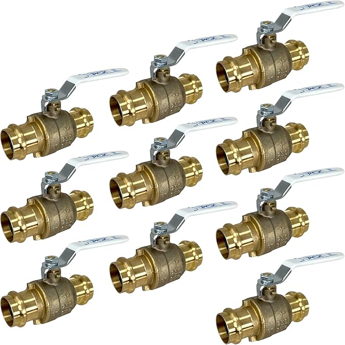 PROCURU 10-Pack 1-Inch Press Copper Ball Valve, Heavy Duty Brass Body, Full Port, LF Certified Safe (3BP100-10P)