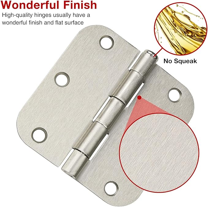 12 Pack Nickel Door Hinges Brushed Nickel 3 1/2 Interior Door Hinges Satin Nickel 3.5 Inch with 5/8” Radius Corners 3 ½"x 3 ½" Silver Hardware Controls JIW Garage Factory