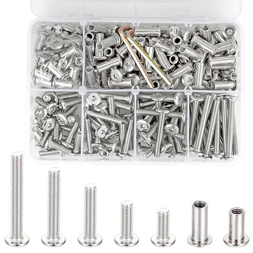100 Set M6x15/20/30/40/50mm Mixed Sizes Furniture Bolts - Carbon Steel Assortment for Home Repairs Furniture Assembly and Leather Crafting
