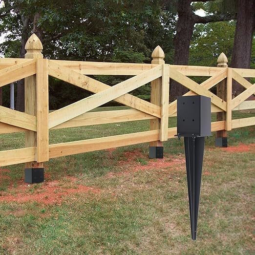 1 Pcs 4"x4" Fence Post Anchor Ground Spike,(Internal 3.6"x3.6"),Metal Post Stake Ground 22" with Black Powder-Coated,Fence Stakes Post Base for Deck,Fence,Porch,Railing,Mailbox