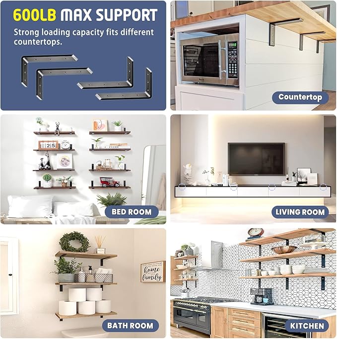Countertop Support Bracket 12 inch 4 Pack Granite Countertop Bracket 12" x 6" x 2 1/2" Heavy Duty Shelf Bracket L Bracket Mantel Corbels for Wood/Quartz/Concret/Laminate Countertops
