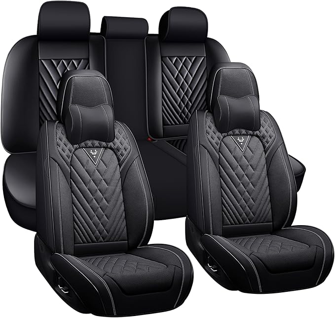 Car Seat Covers for Jaguar E-PACE 2018-2024,Breathable Nappa Leather Car Seat Protector,Full Seat Cover with Pillow Automotive Seat Cushion with Airbag Compatible(5 Seats,Black)