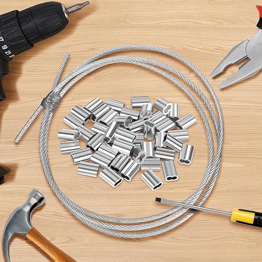 3/16"(5mm) Aluminum Crimping Loop Sleeve, Wire Rope Sleeve, Cable Crimps Sleeves, Cable Ferrules for Wire Rope and Cable Line End, 50 PCS