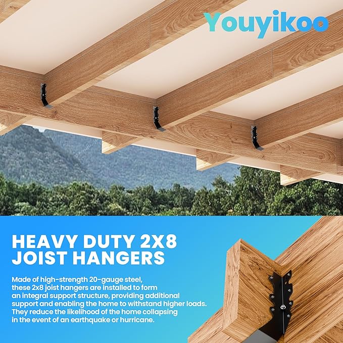 25 pcs 2x8 Joist Hangers Black Face Mount Joist Hangers , 2x8 Brackets Fits Truss Connectors,Rafter Brackets for Floor Deck and Ceiling Joists Q235B Steel Black Powder Coated