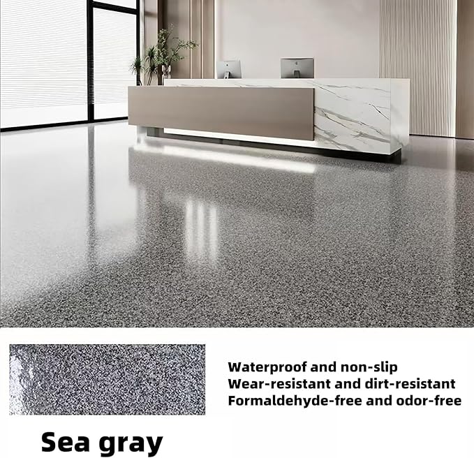 Epoxy Colored Sand Floor Paint, Epoxy Floor Paint High Gloss Marble Effect Coating for Indoor and Outdoor, Wear-resistant and non-slip Self-leveling Coating Gray 35OZ(1KG)