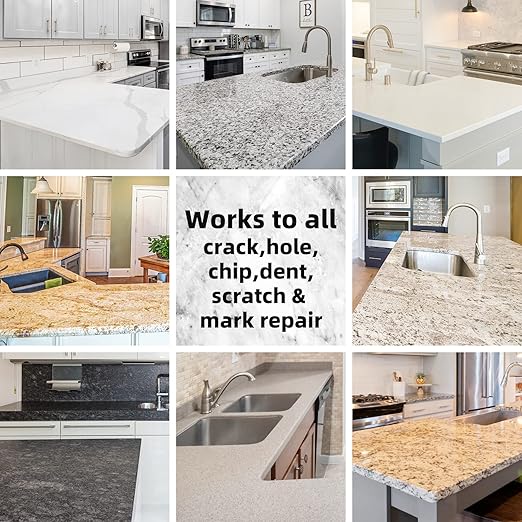 Marble and Granite Repair kit Porcelain Marble Stone and Quartz Countertops Repair kit for Chips Dents Cracks Holes Scratchs, Fix Chipped Edges Corners, Reattaches or rebuilds Missing Pieces
