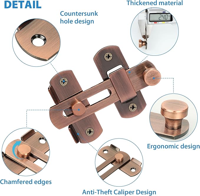 Alise 4 inch Flip Latch Gate Latches,Safety Door Lock for Barn Wood Fence Sliding French Doors,Heavy Duty SUS304 Stainless Steel Gate Hardware Red Bronze MS9500-R