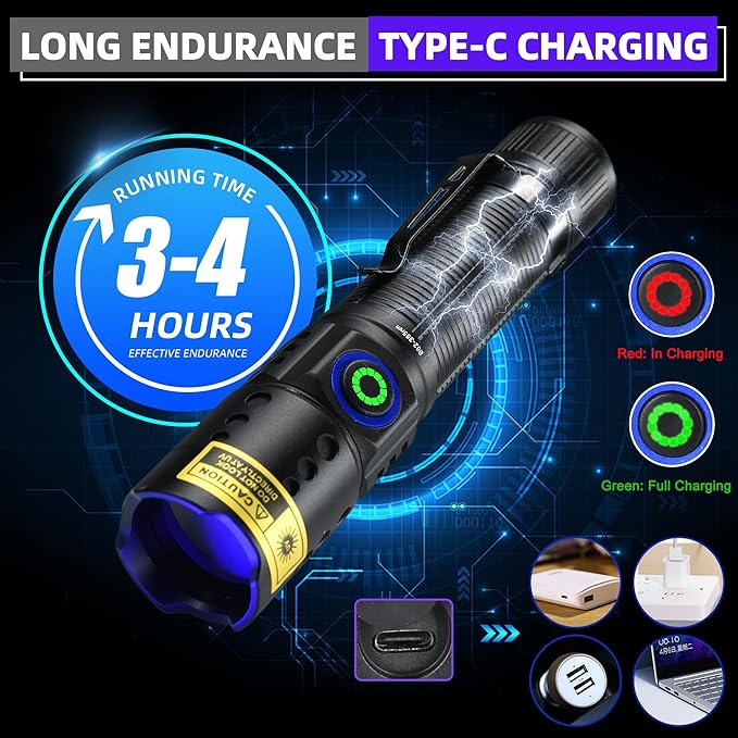 DARKBEAM UV Flashlight 365nm Black Light - Mini & Powerful LED Ultraviolet Blacklight Flashlights - Rechargeable Woods Lamp for AC Leak, Resin Curing, Cat/Dog Urine, Blood Tracking, Rocks Finder