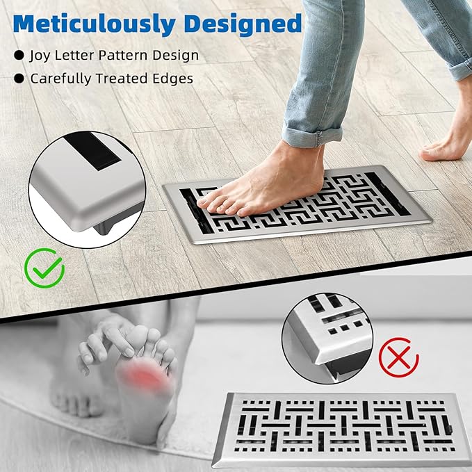 Floor Register 6x12-6 Pack Floor Vent Covers Heavy Duty Walkable Steel Floor Vents Adjustable Decorative Vent Covers for Home Floor Sidewall Office or Ceiling Vent