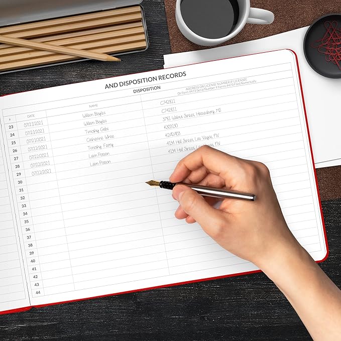 Skyline Firearms Acquisition & Disposition Record Book – Hardcover Gun Log Book for Firearm Dealers & Personal Use – Log Book for Receipt & Disposition Records, 10x7″(Red)